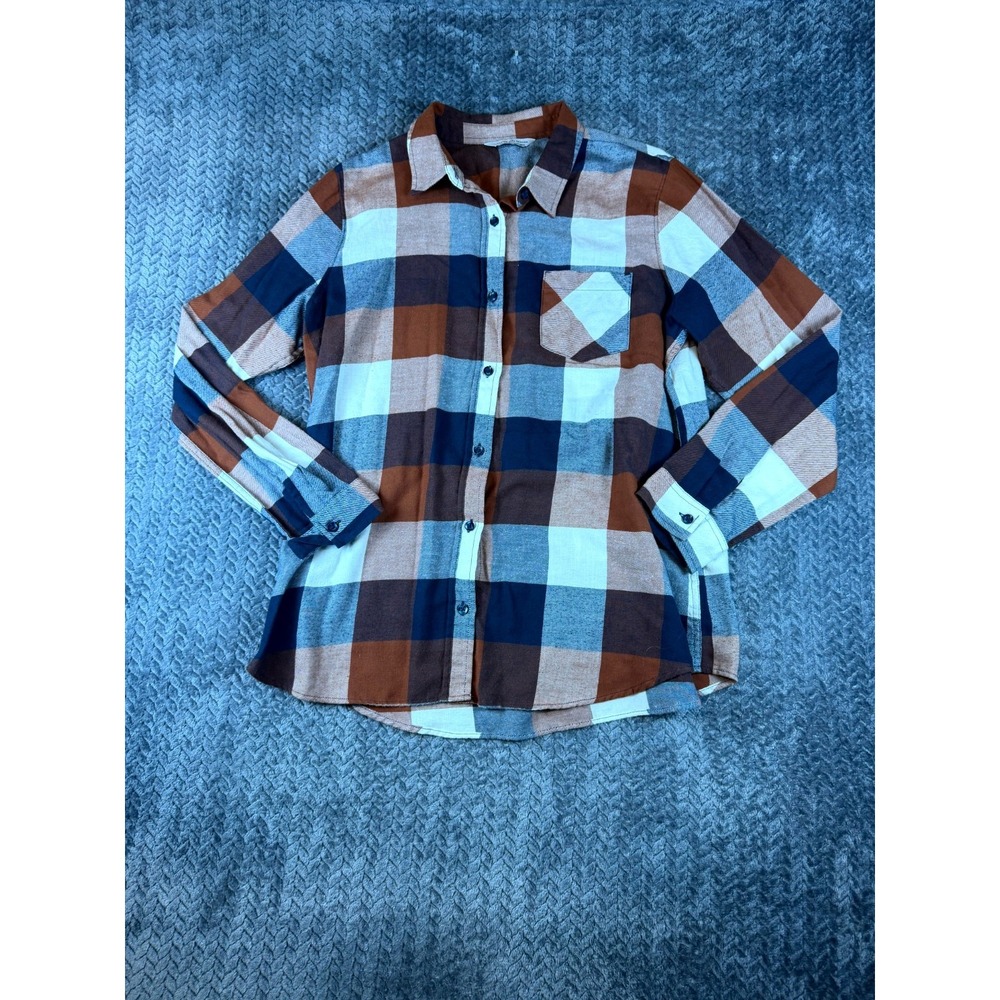 Alpine Design Flannel Shirt Womens XL Multicolor Plaid Logo Cotton Button Up